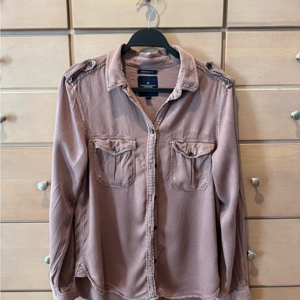 American Eagle Boyfriend Cut Women’s Button Down Shirt Dusty Plum Size Medium